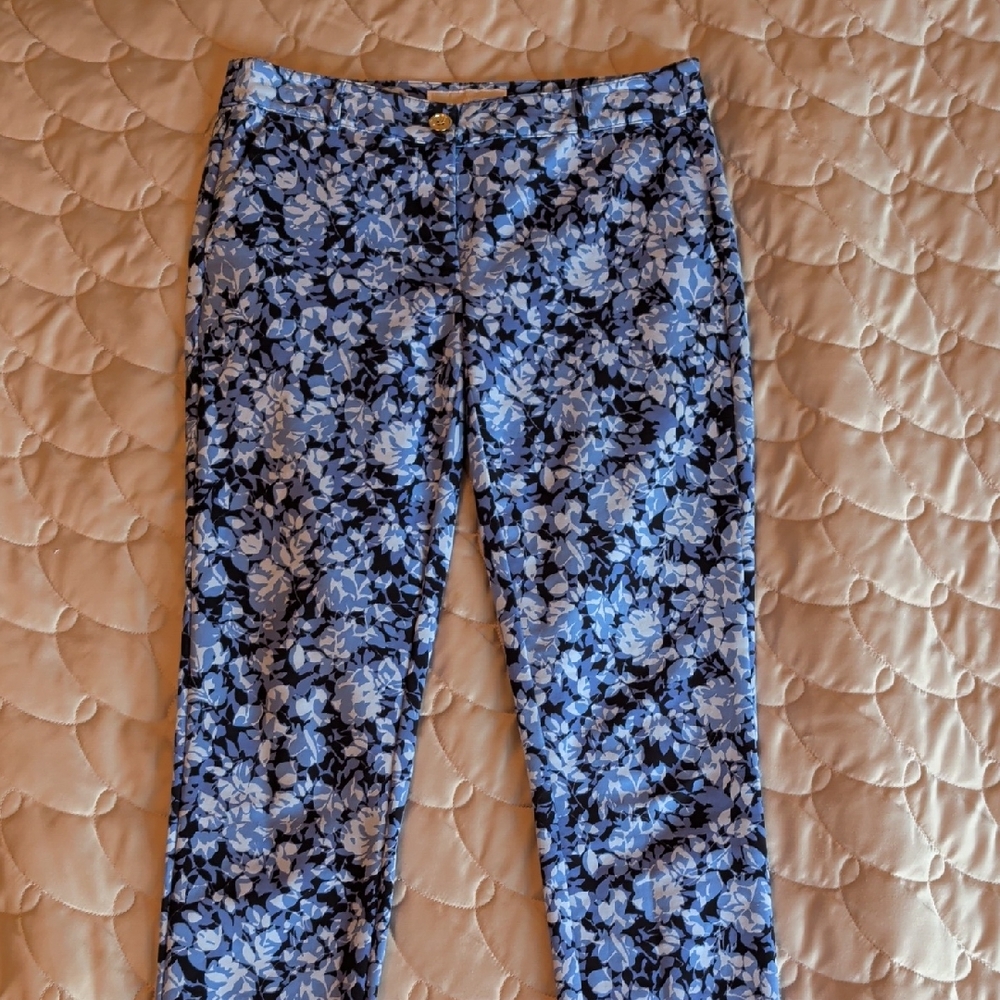 Michael Kors Light Blue and Navy Floral Slim Pants